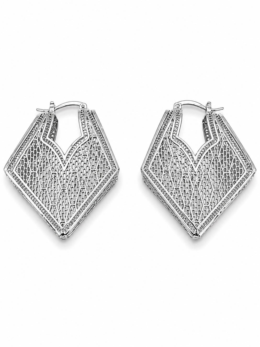Silver Geometric Filigree Hoops