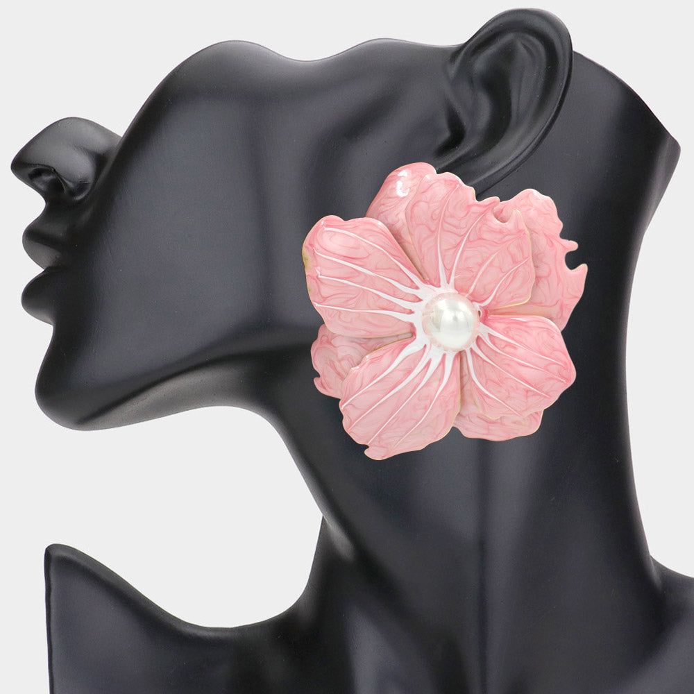 Pink Statement Flower Earrings