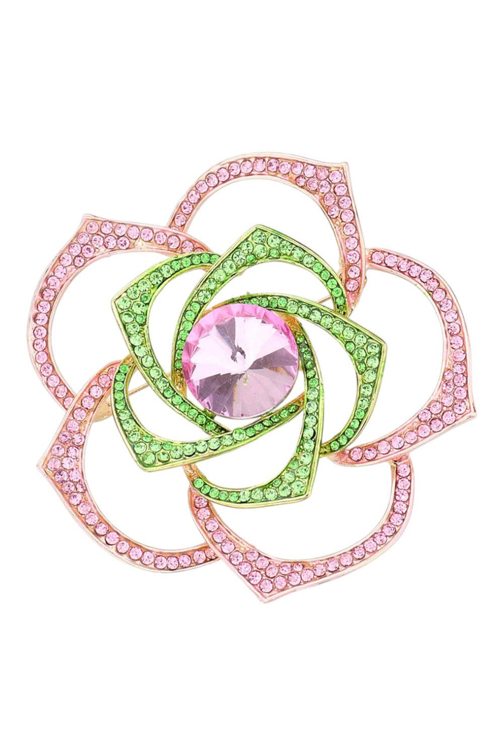 Pink And Green Stone Flower Brooch