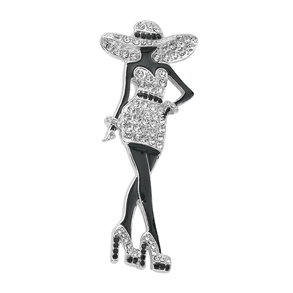 Silver and Black Lady Brooch
