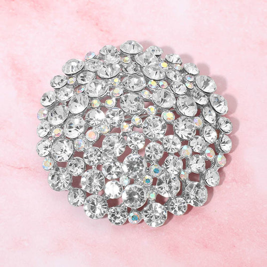 Silver Round Crystal Brooch
