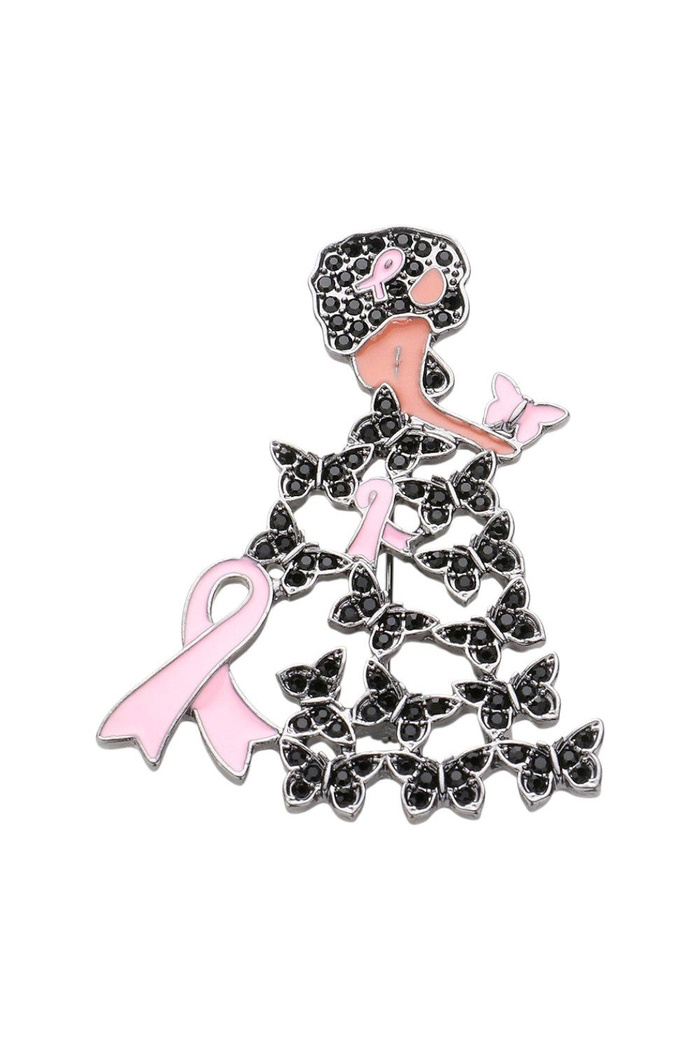 Black Pink Butterfly Ribbon Brooch