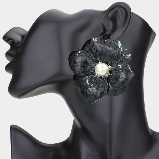 Black Flower Statement Earrings