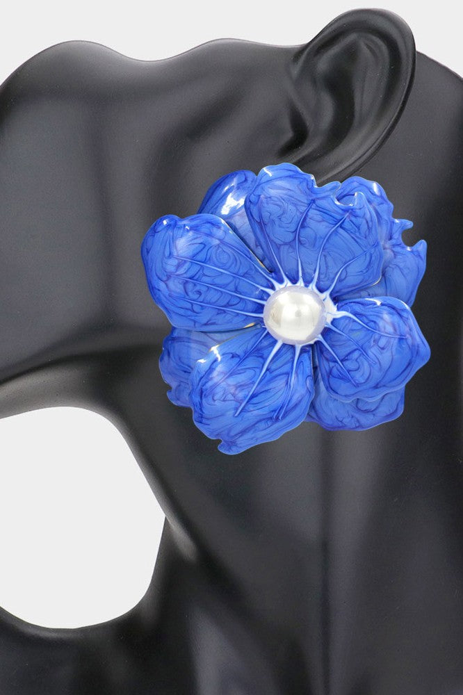 Blue Statement Flower Earrings