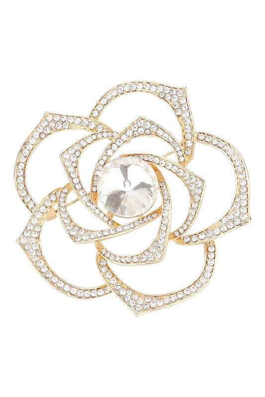 Clear Gold Flower Stone Brooch