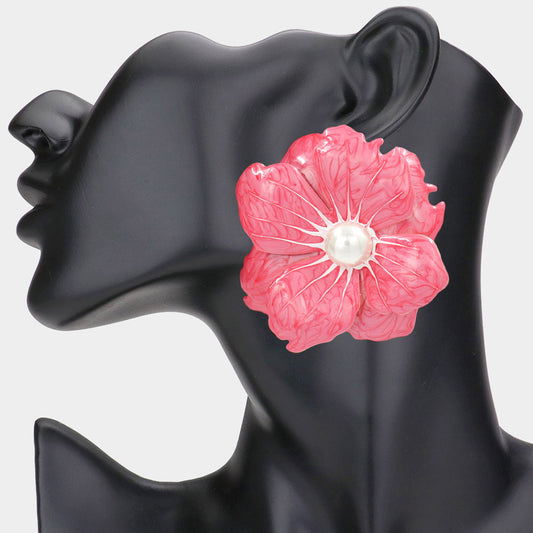 Dark Pink Flower Earrings