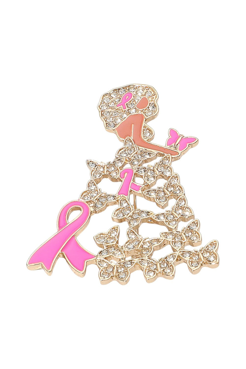 Gold Fuchsia Butterfly Ribbon Lady Brooch