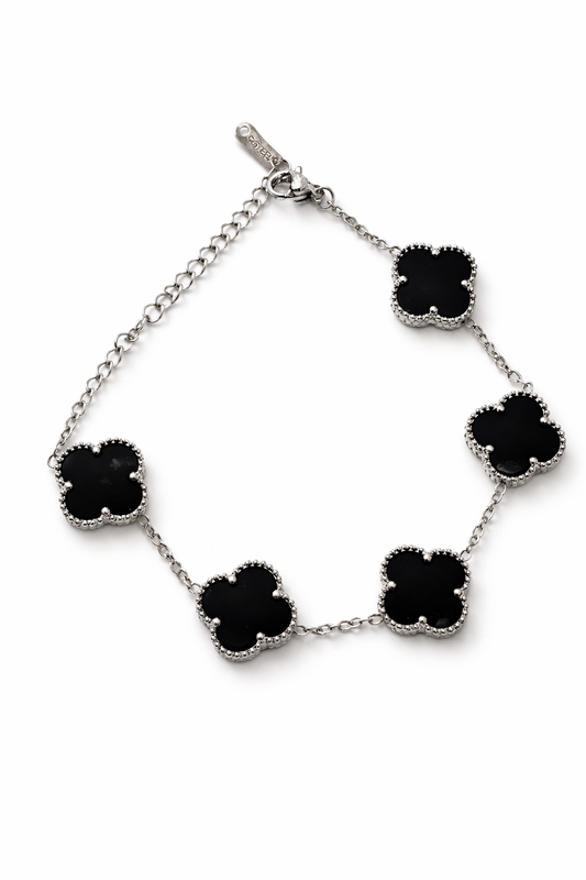 Silver Black Clover Bracelet