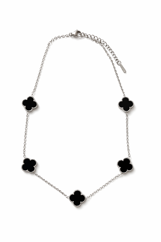 Silver Black Clover Necklace
