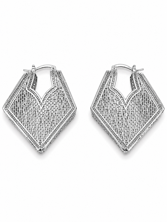Silver Geometric Filigree Hoops