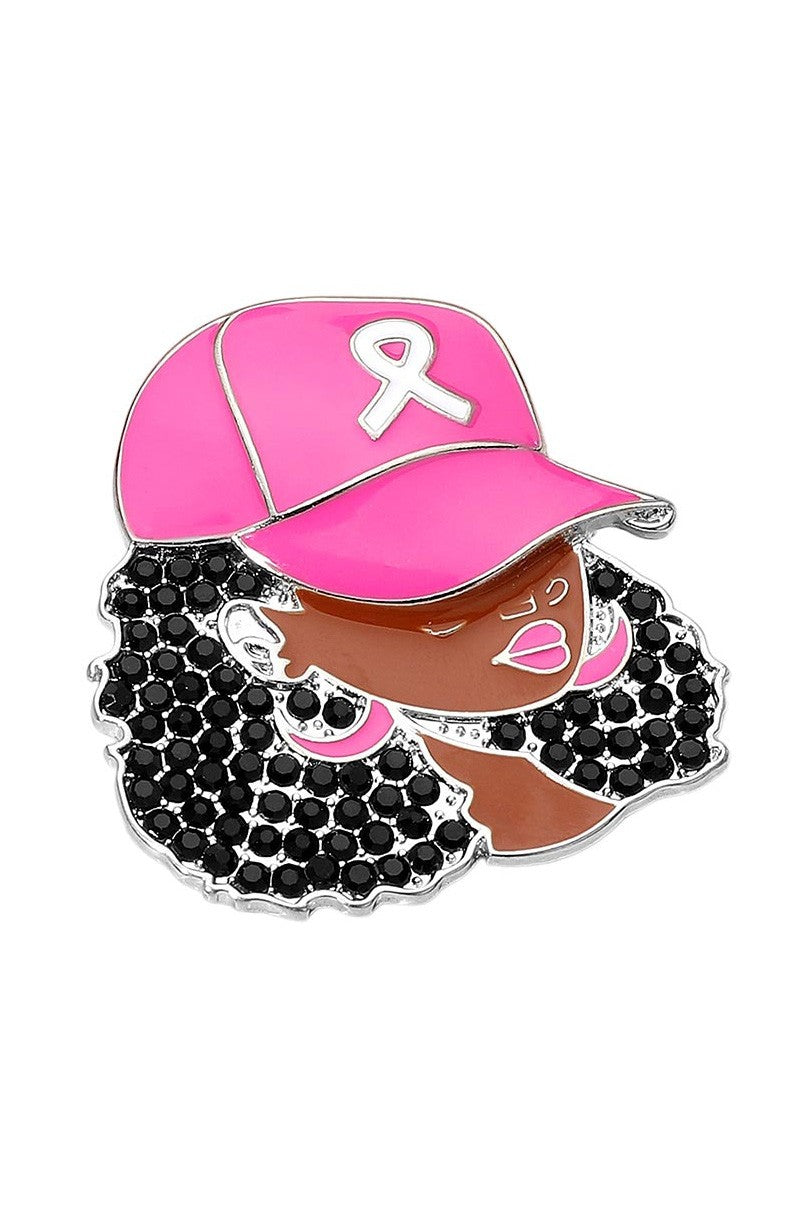 Pink  Black Afro Cap Brooch