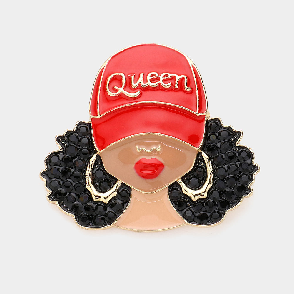 Red Gold Afro Brooch