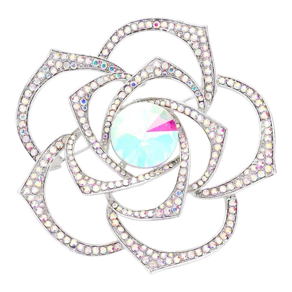 Silver AB  Flower Stone Brooch