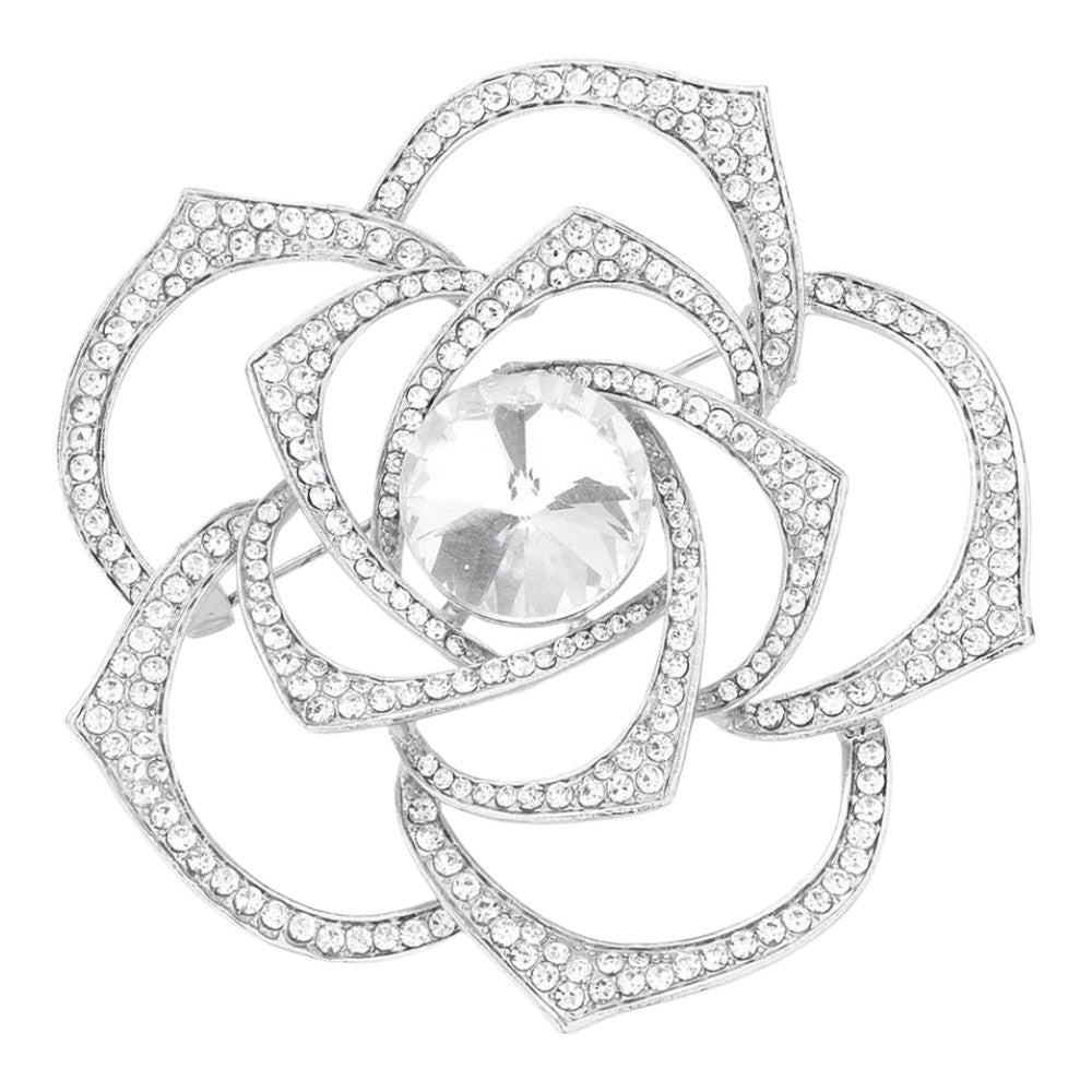 Silver Flower Stone Brooch