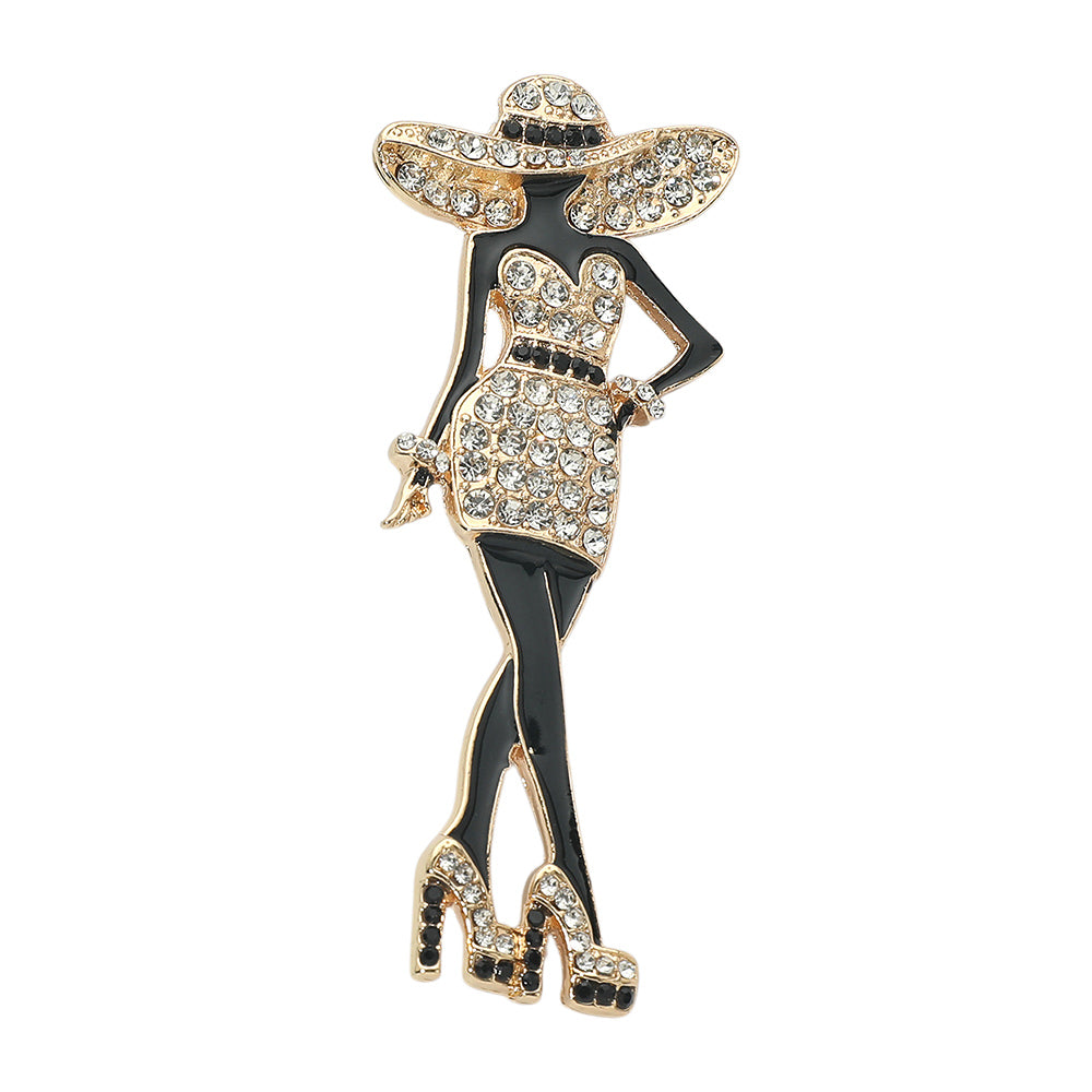Clear and Black Lady Brooch
