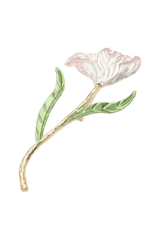 Pink Flower Stem Brooch