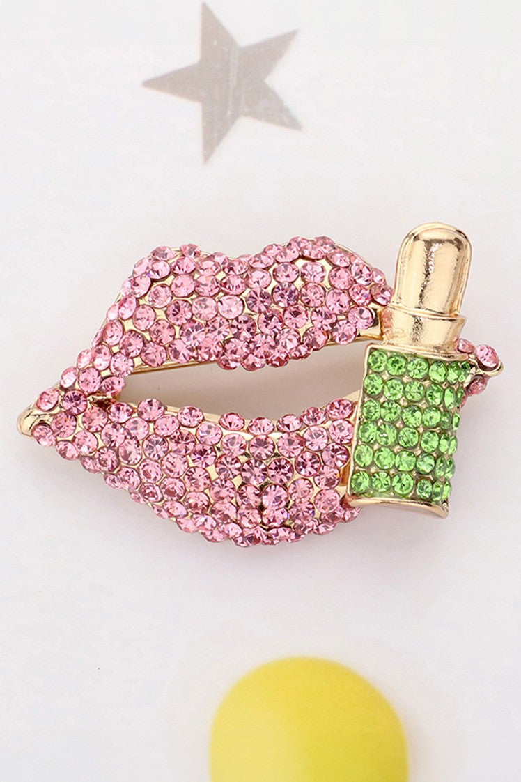 Pink and Green Lip Brooch