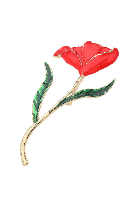 Red Flower Stem Brooch